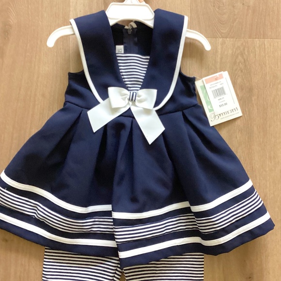 NWT BONNIE JEAN GIRLS SAILOR COLLAR BOW DRESS W SHORTS NAVY/ WHITE Sz 2